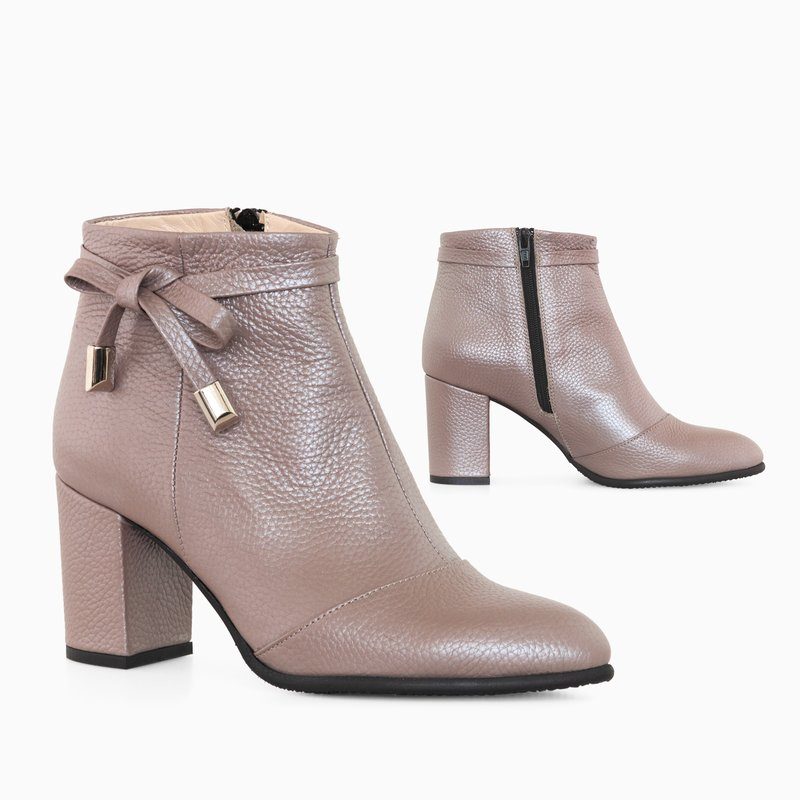 Botine grej din piele naturala Dora D17