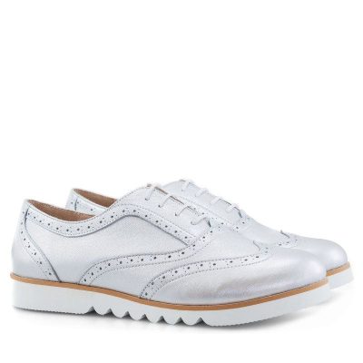 Pantofi piele Oxford Iris Argintii D10