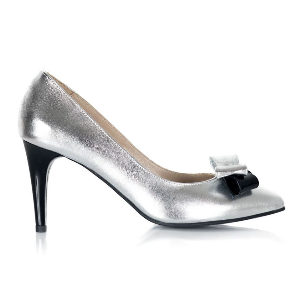 Pantofi argintii cu funda Stiletto Chic S12