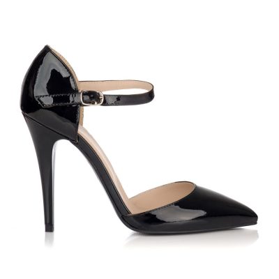 Pantofi piele naturala cu bareta negri lac L65