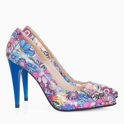 Stiletto din piele naturala cu imprimeu floral Margo D101
