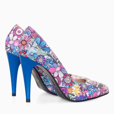 Stiletto din piele naturala cu imprimeu floral Margo D101