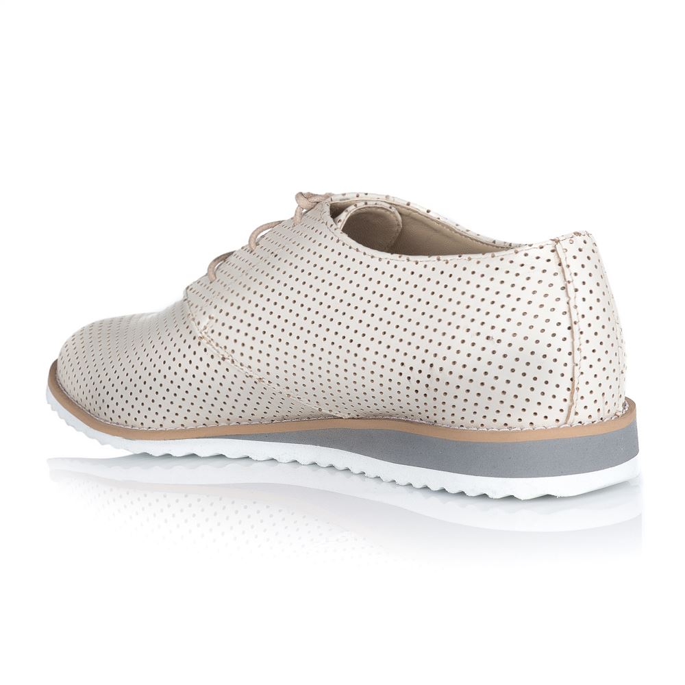 Pantofi cu talpa joasa, bej piele perforata V155