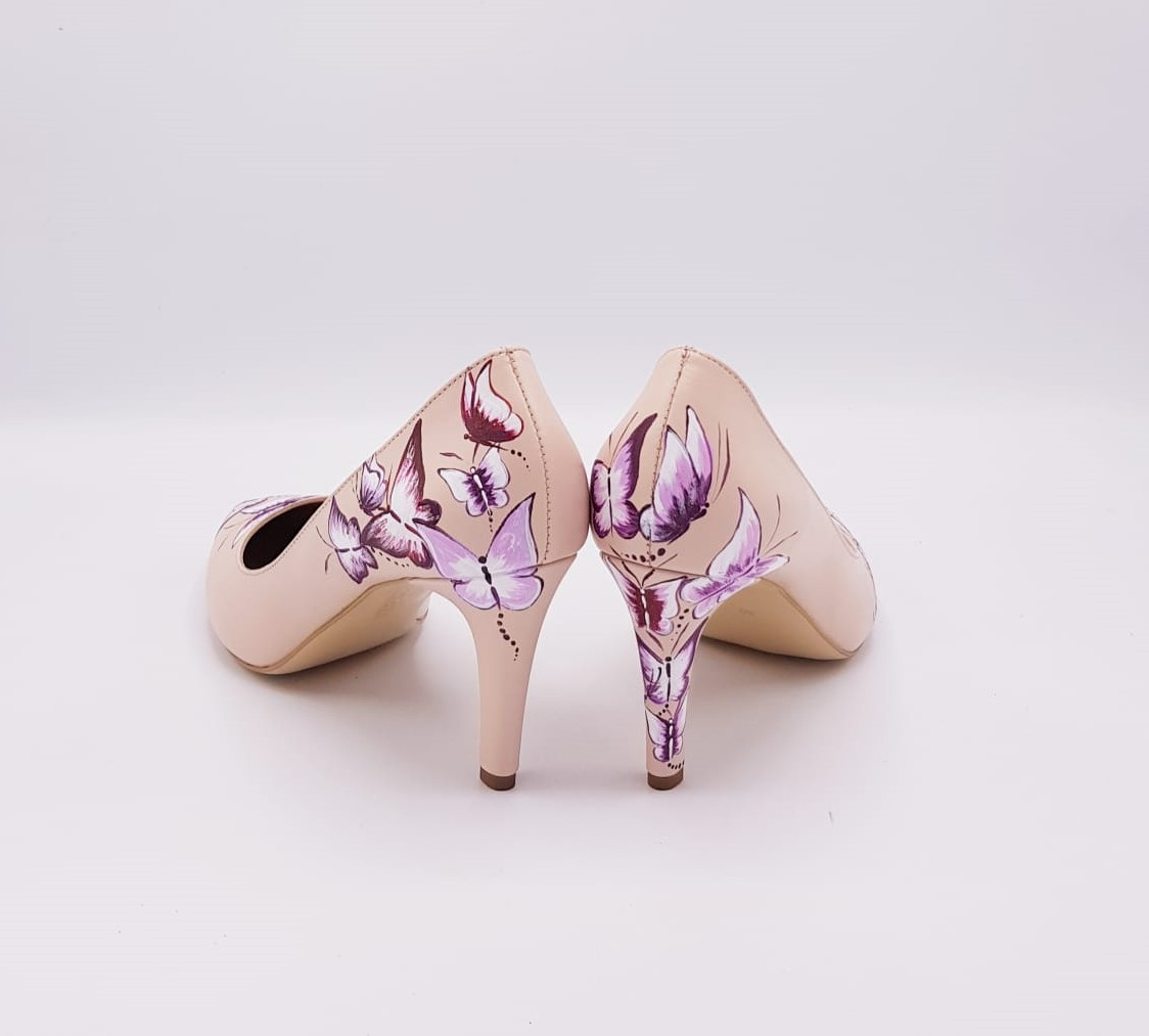 Pantofi nude Letty pictati manual L76
