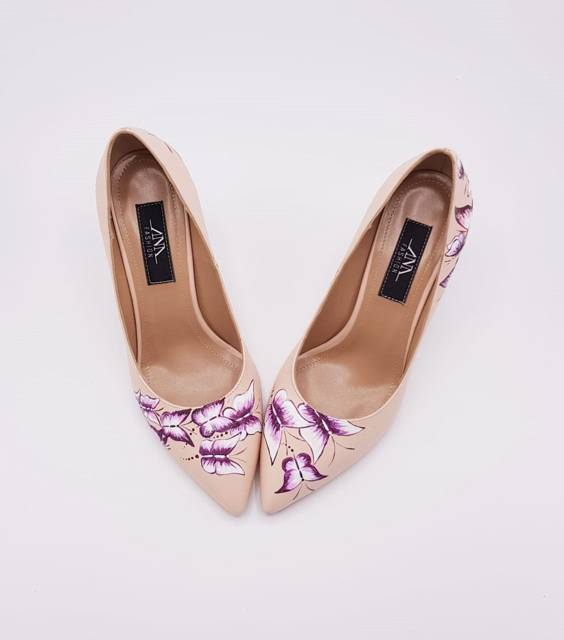 Pantofi nude Letty pictati manual L76