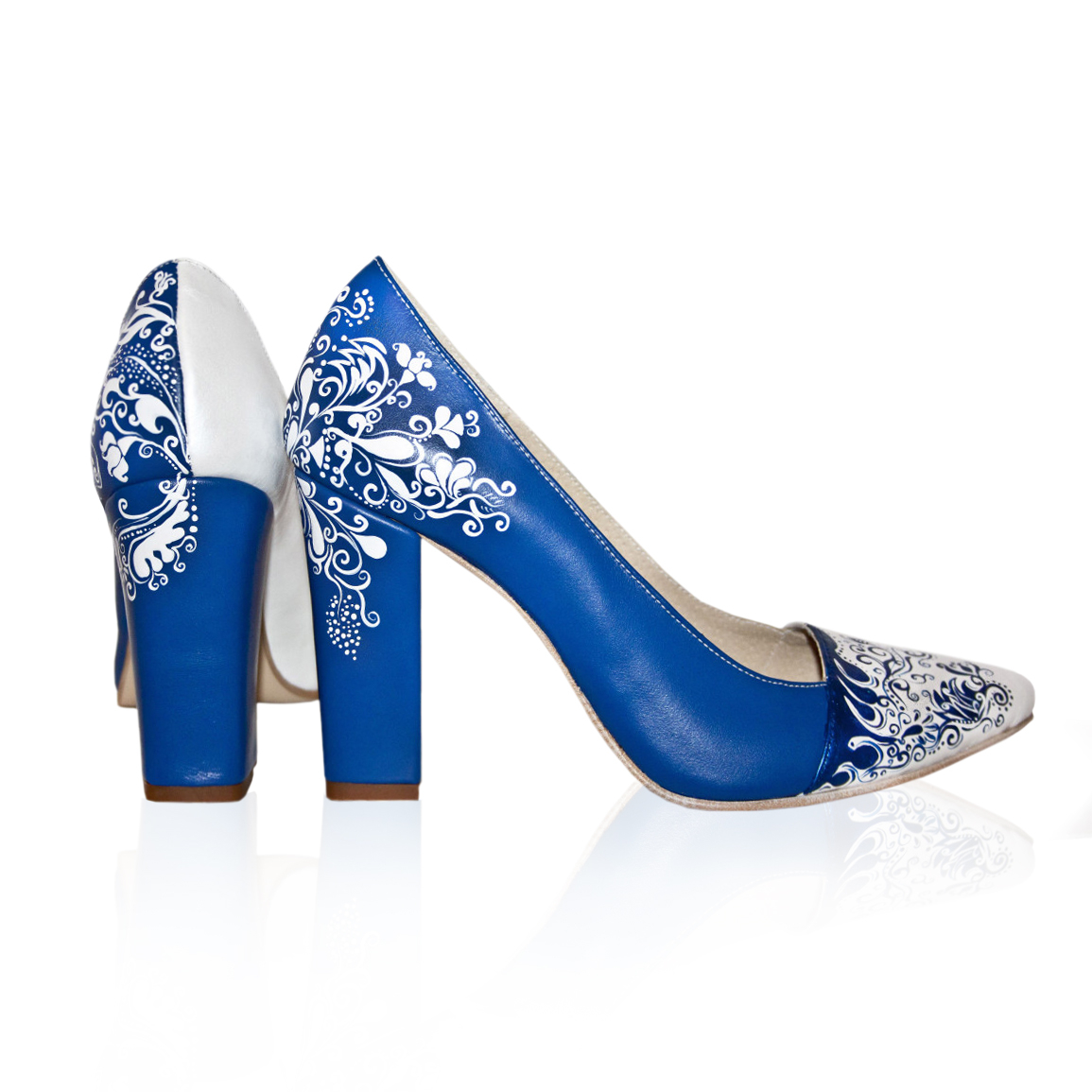 Pantofi pictati manual Blue Stiletto C107
