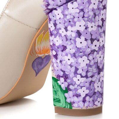 Pantofi piele pictati manual Model Liliac C105