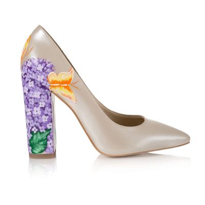 Pantofi piele pictati manual Model Liliac C105