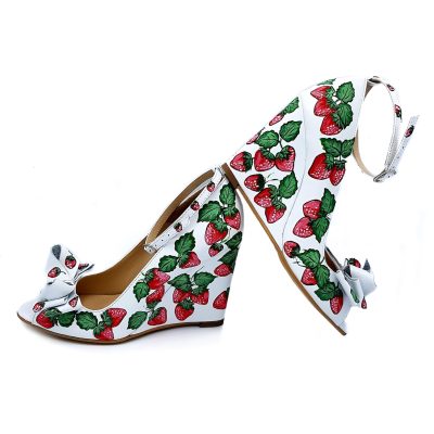 Pantofi piele pictati manual Strawberries D17