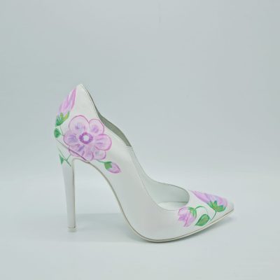 Pantofi piele pictati manual Purple Tulips VN 7