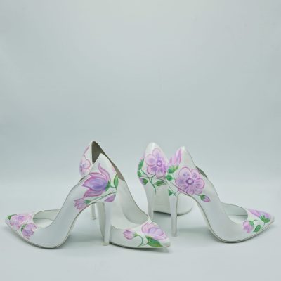 Pantofi piele pictati manual Purple Tulips VN 7