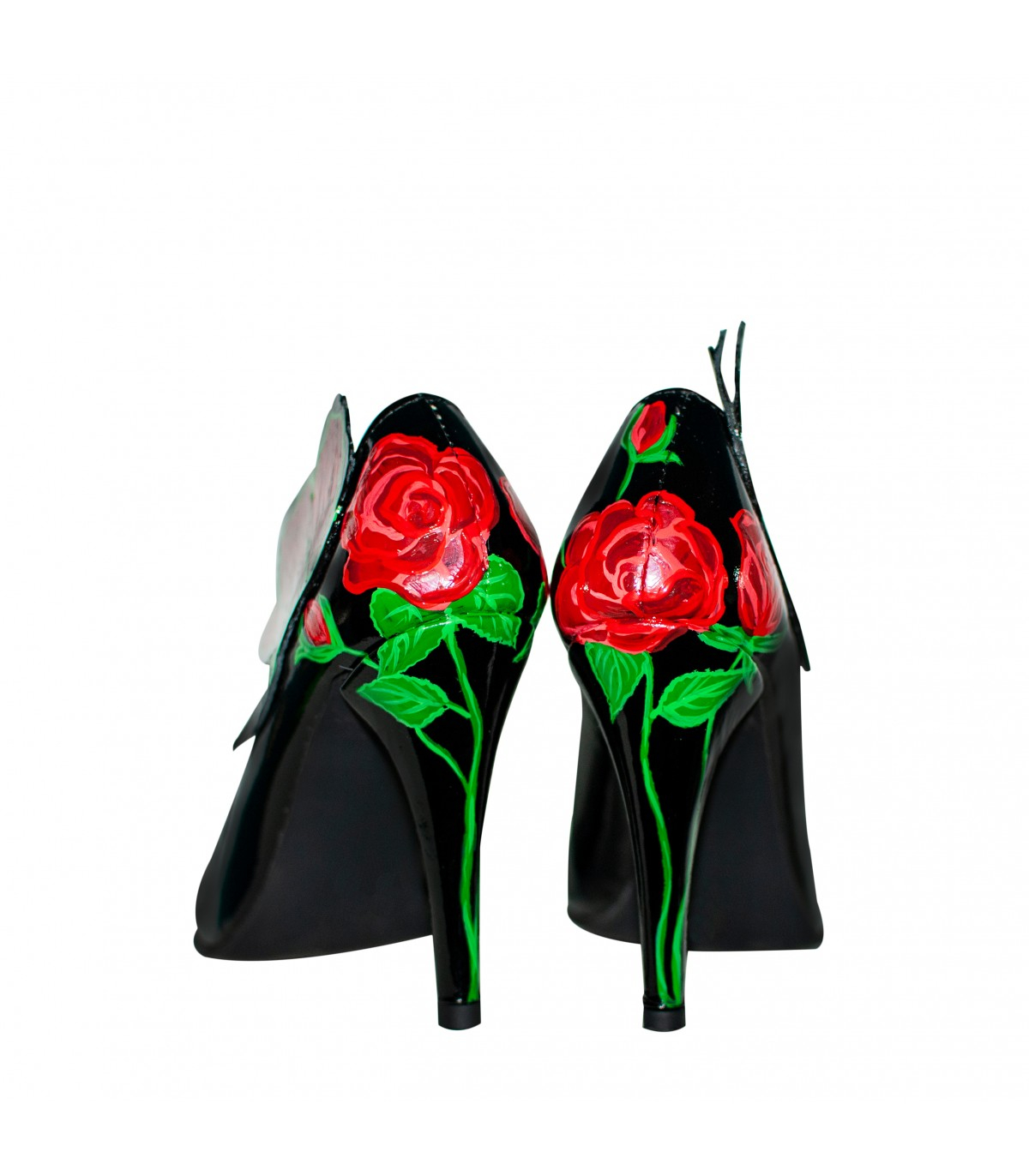 Pantofi piele pictati manual Stiletto Roses