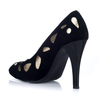 Pantofi piele Stiletto Cuba negri cu auriu V2
