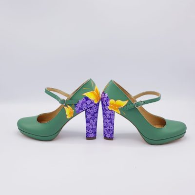 Pantofi verzi pictati manual Liliac N77