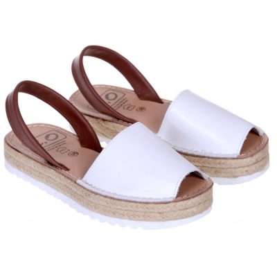 Sandale piele Avarca Alb/Maro cu platforma