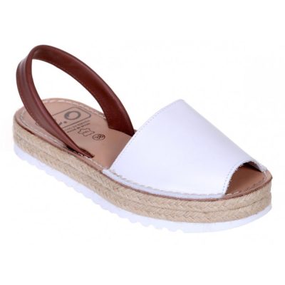 Sandale piele Avarca Alb/Maro cu platforma