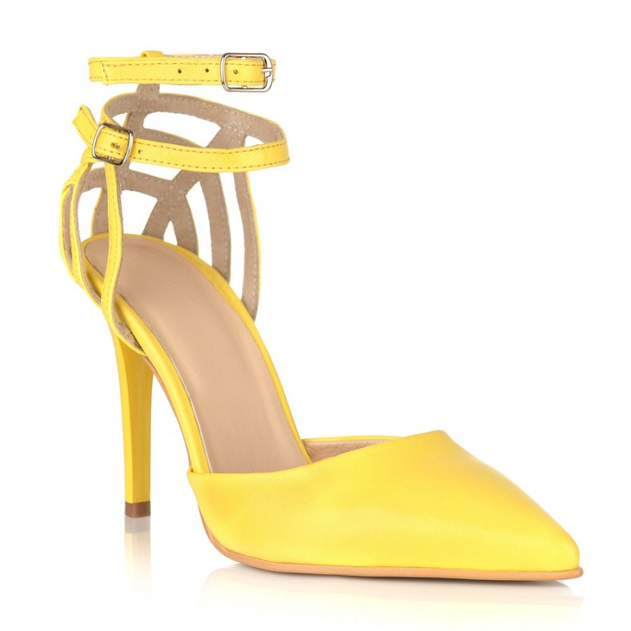 Stiletto galben din piele naturala Flora C43