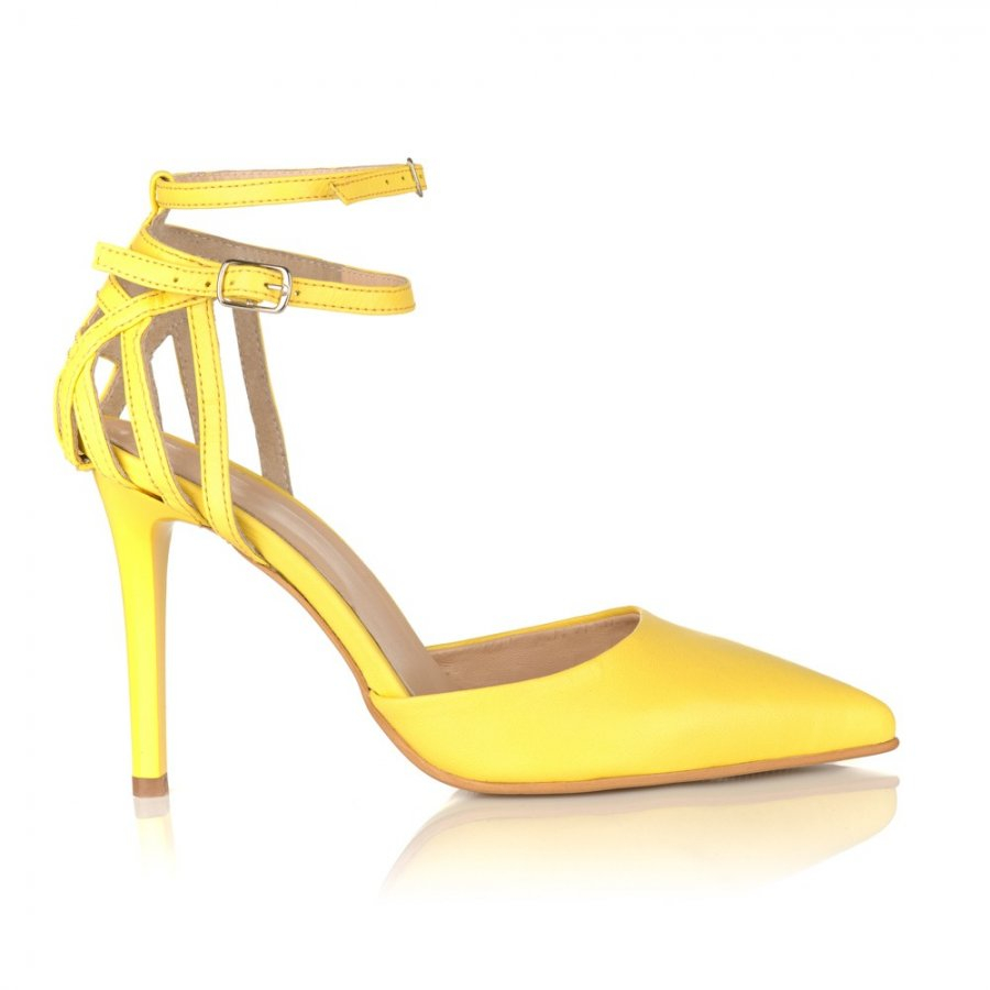 Stiletto galben din piele naturala Flora C43