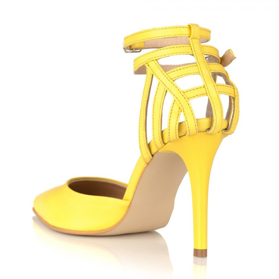 Stiletto galben din piele naturala Flora C43