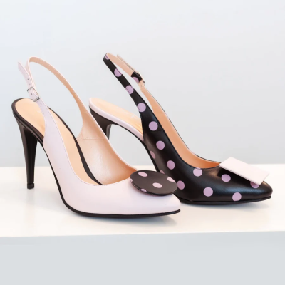 Stiletto nude cu buline din piele naturala Maria D17