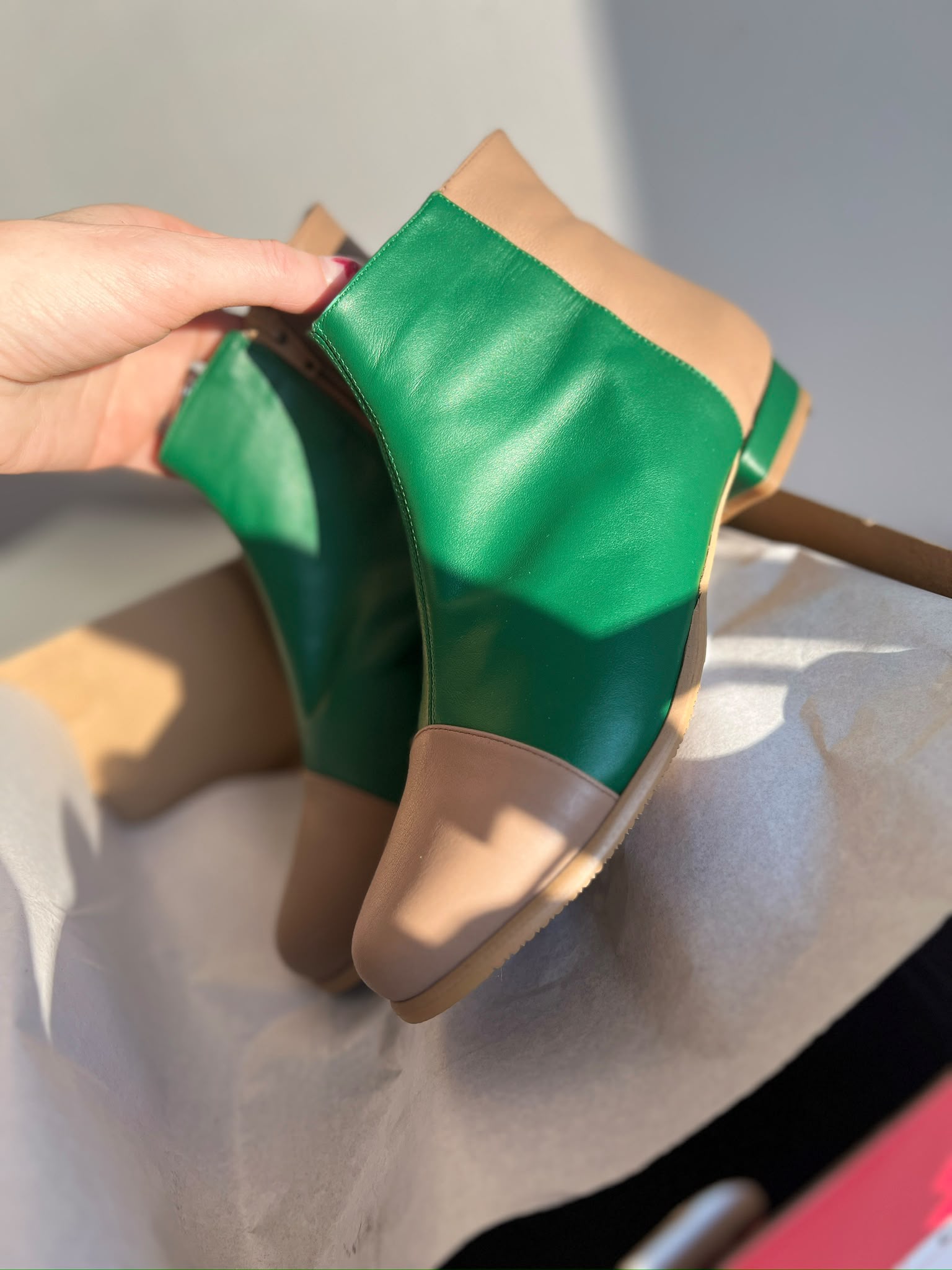 Botine din piele naturala nude si verde - Marimea 36 - imagine 3