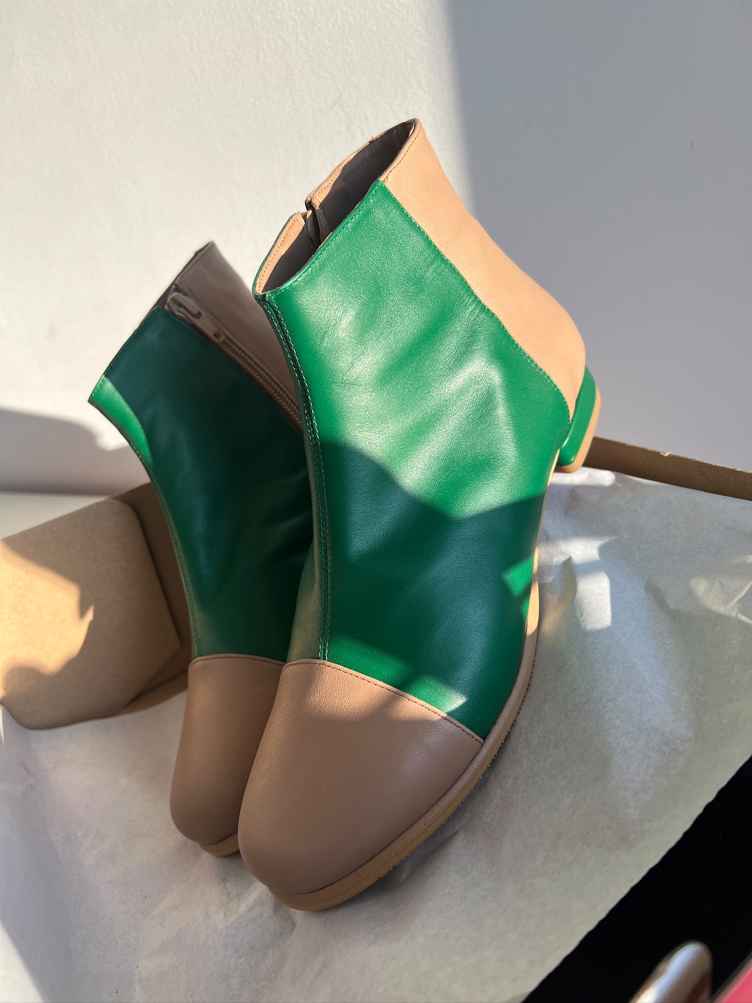 Botine din piele naturala nude si verde - Marimea 36 - imagine 2