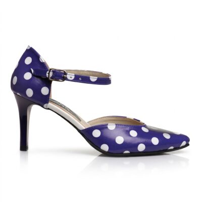 Pantofi Stiletto Polka Dot - Albastru cu Buline Albe V1