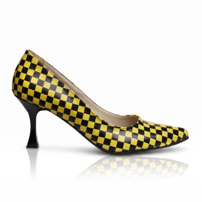 Pantofi Stiletto Taxi Check - Carouri Galben/Negru V2