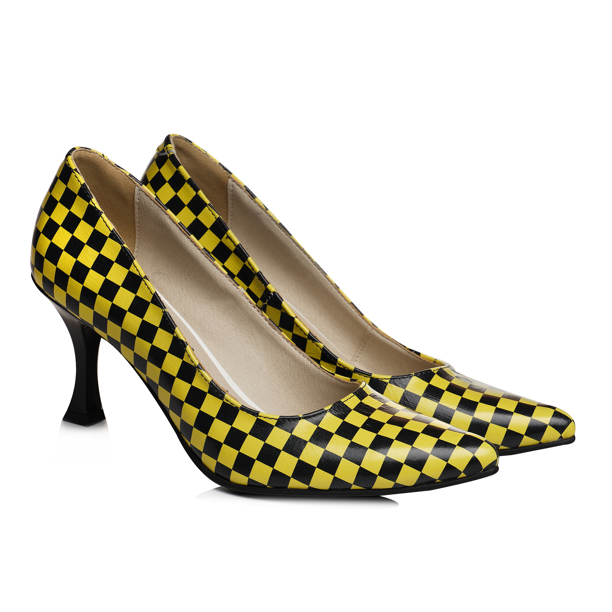 Pantofi Stiletto Taxi Check - Carouri Galben/Negru V2 - imagine 2