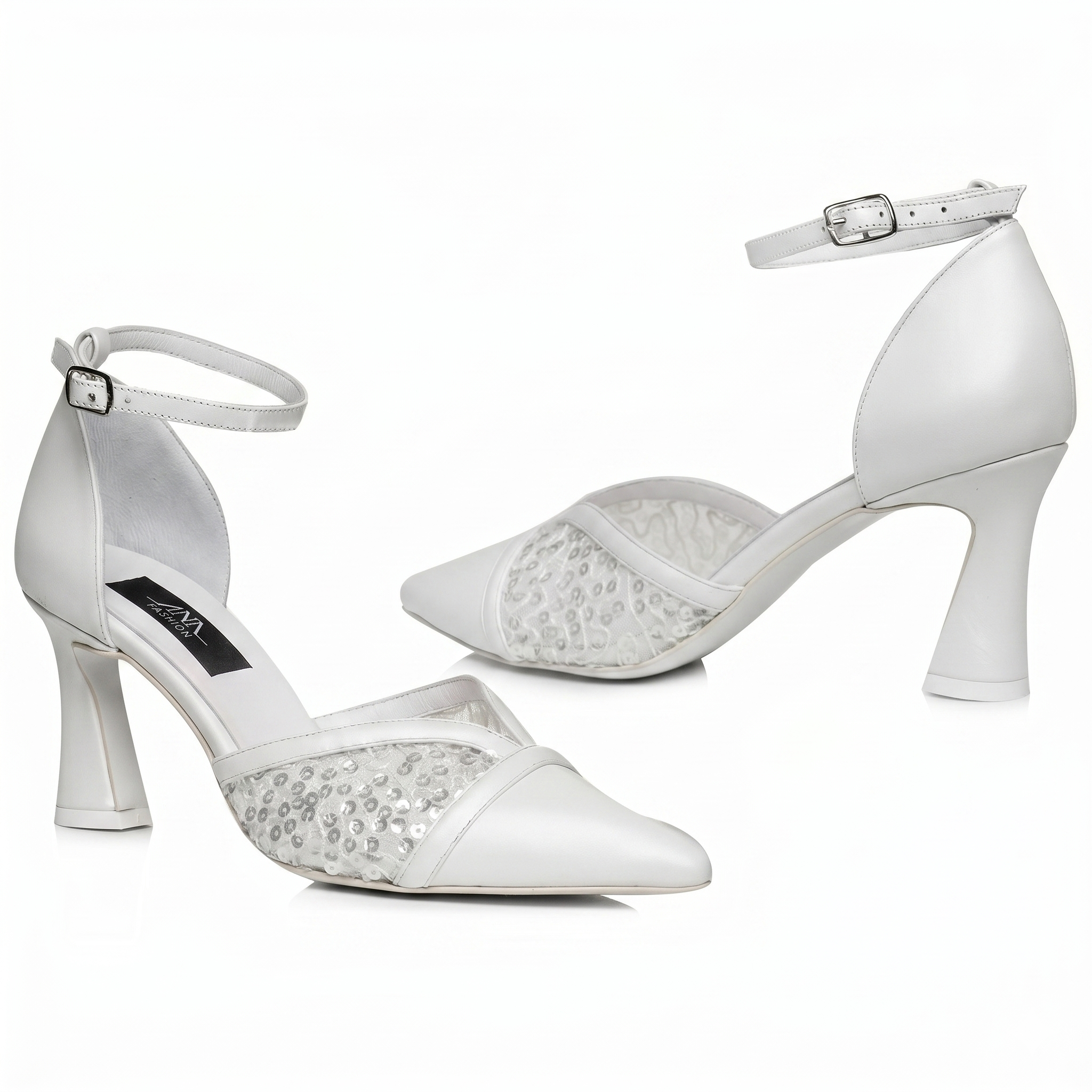 Pantofi mireasa din piele si dantela Selena, Alb Sidef VS 13 - imagine 3