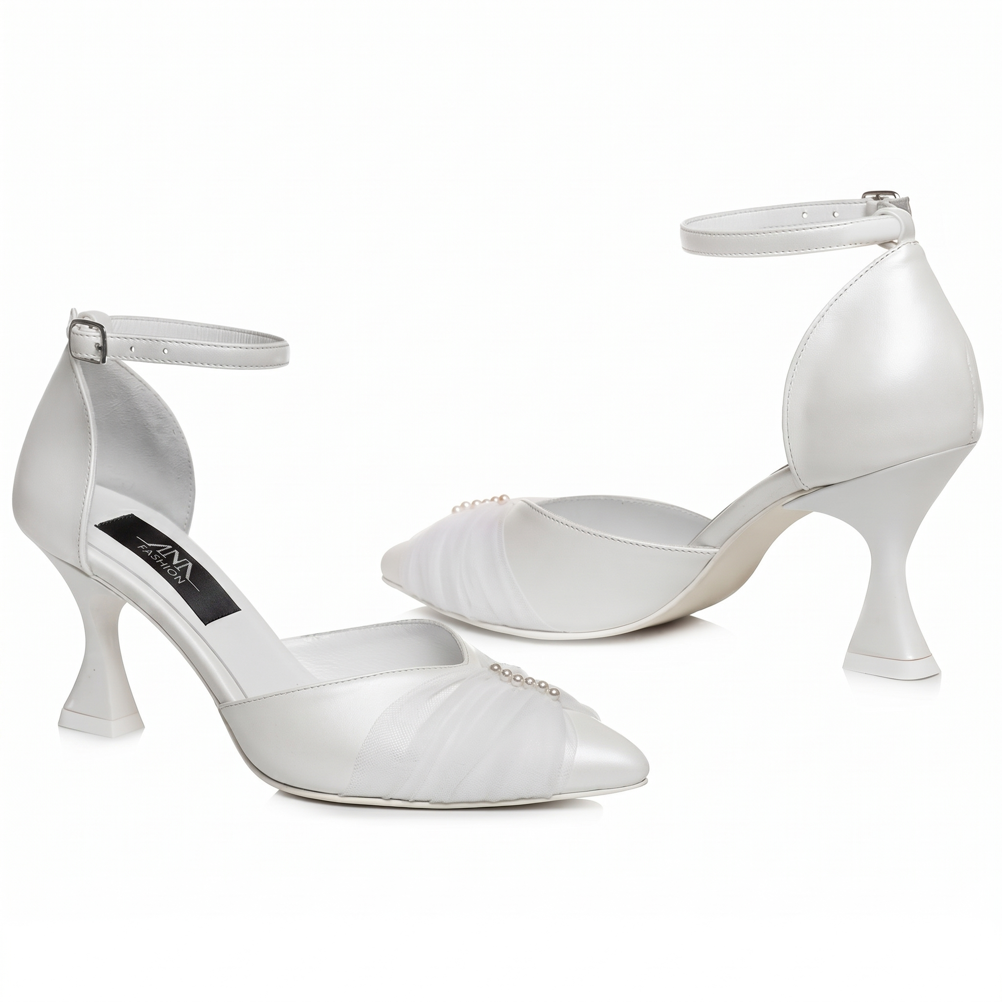 Pantofi din piele naturală cu voal si perle Seraphina VS 09 - imagine 3