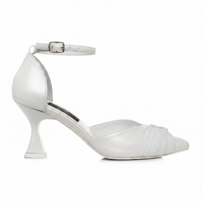 Pantofi din piele naturală cu voal si perle Seraphina VS 09