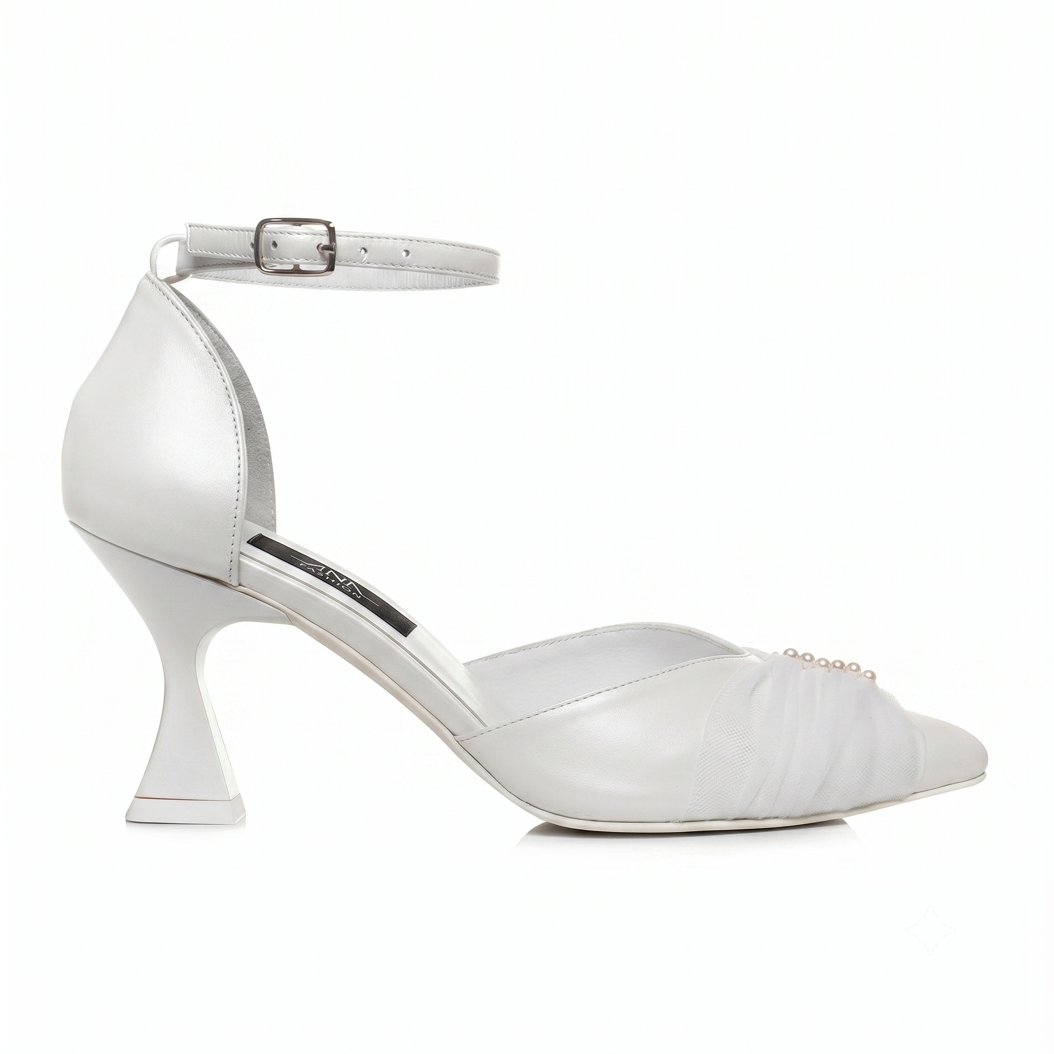 Pantofi din piele naturală cu voal si perle Seraphina VS 09