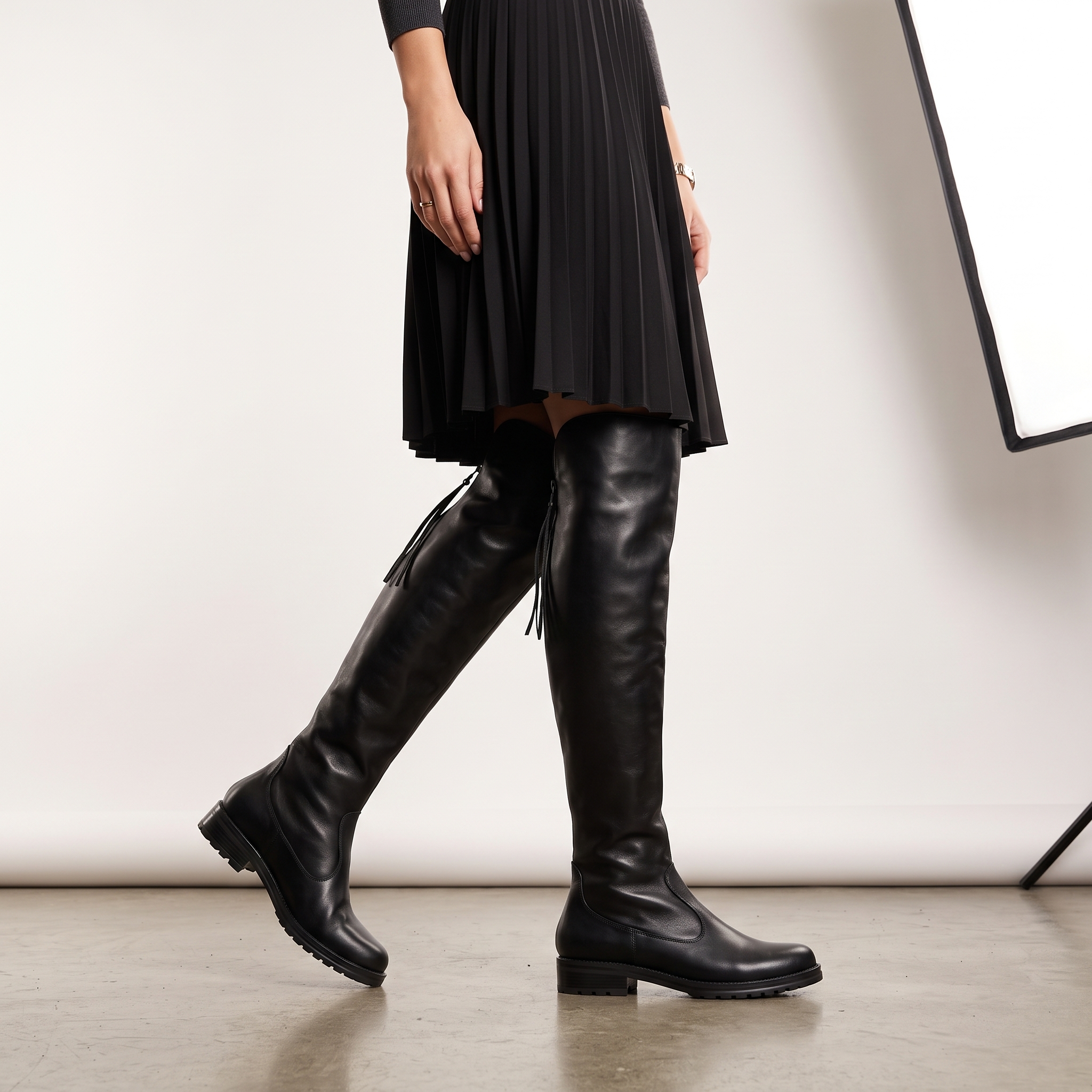 Cizme Lungi Peste Genunchi din Piele Naturală Neagră – Aria Noir V100 - imagine 2