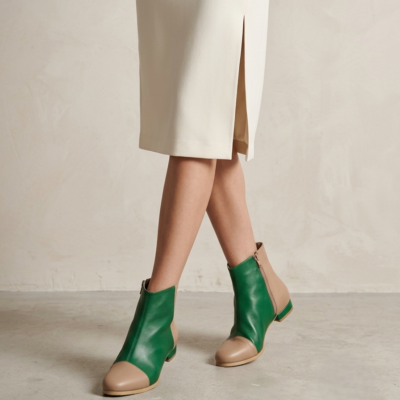Botine din piele naturala nude si verde - Marimea 36