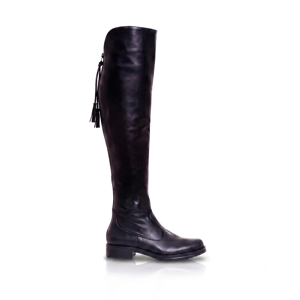 Cizme Lungi Peste Genunchi din Piele Naturală Neagră – Aria Noir V100