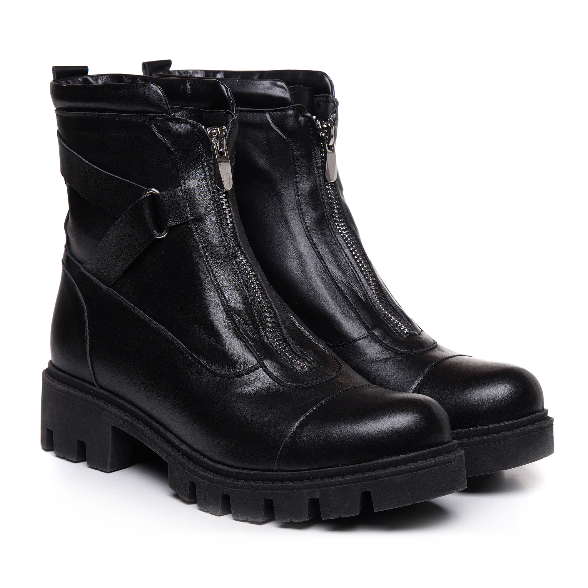 Ghete negre din piele naturala ARIS V19 - imagine 2