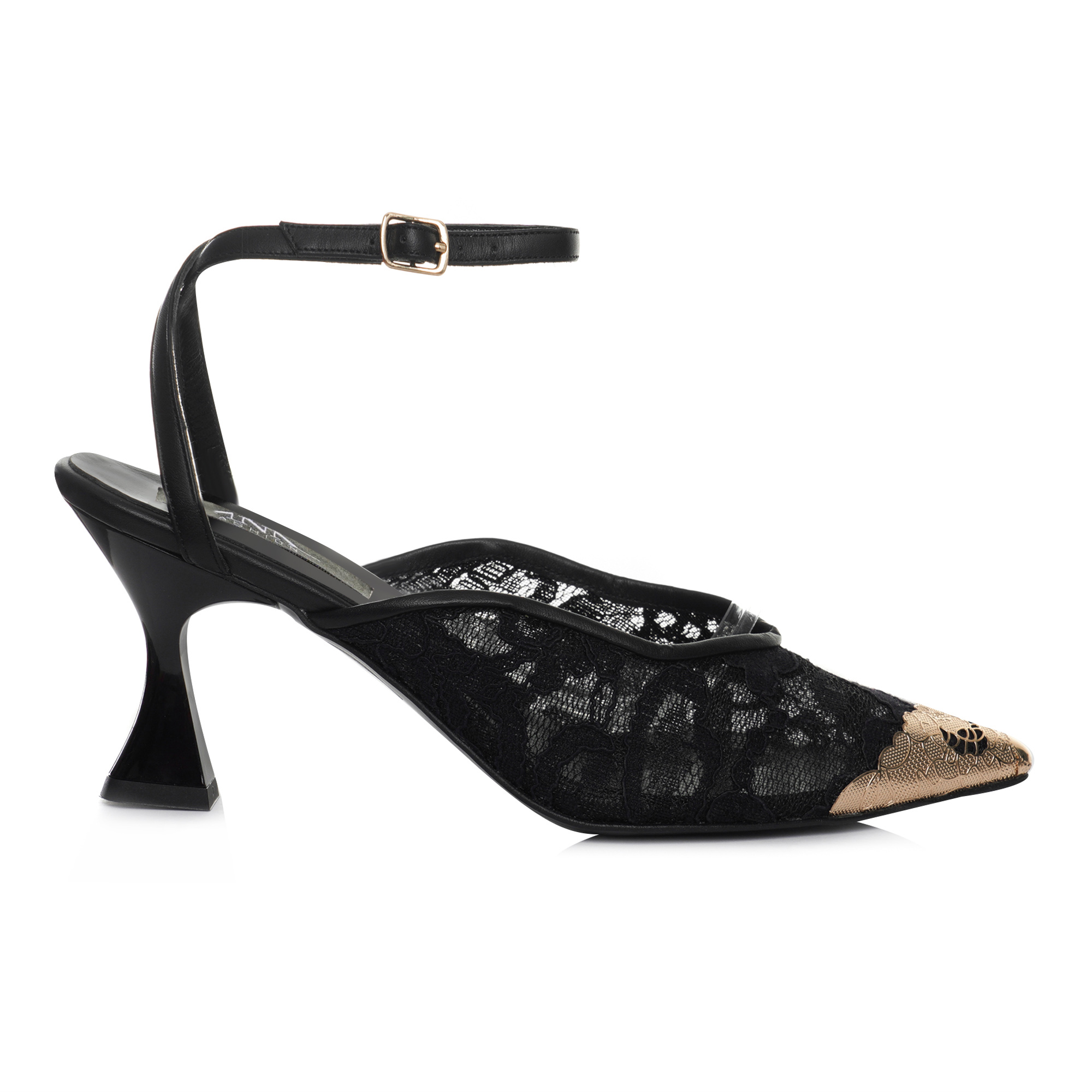 Pantofi dama Belladonna dantelă neagră cu vârf metalic VS 10 - imagine 5