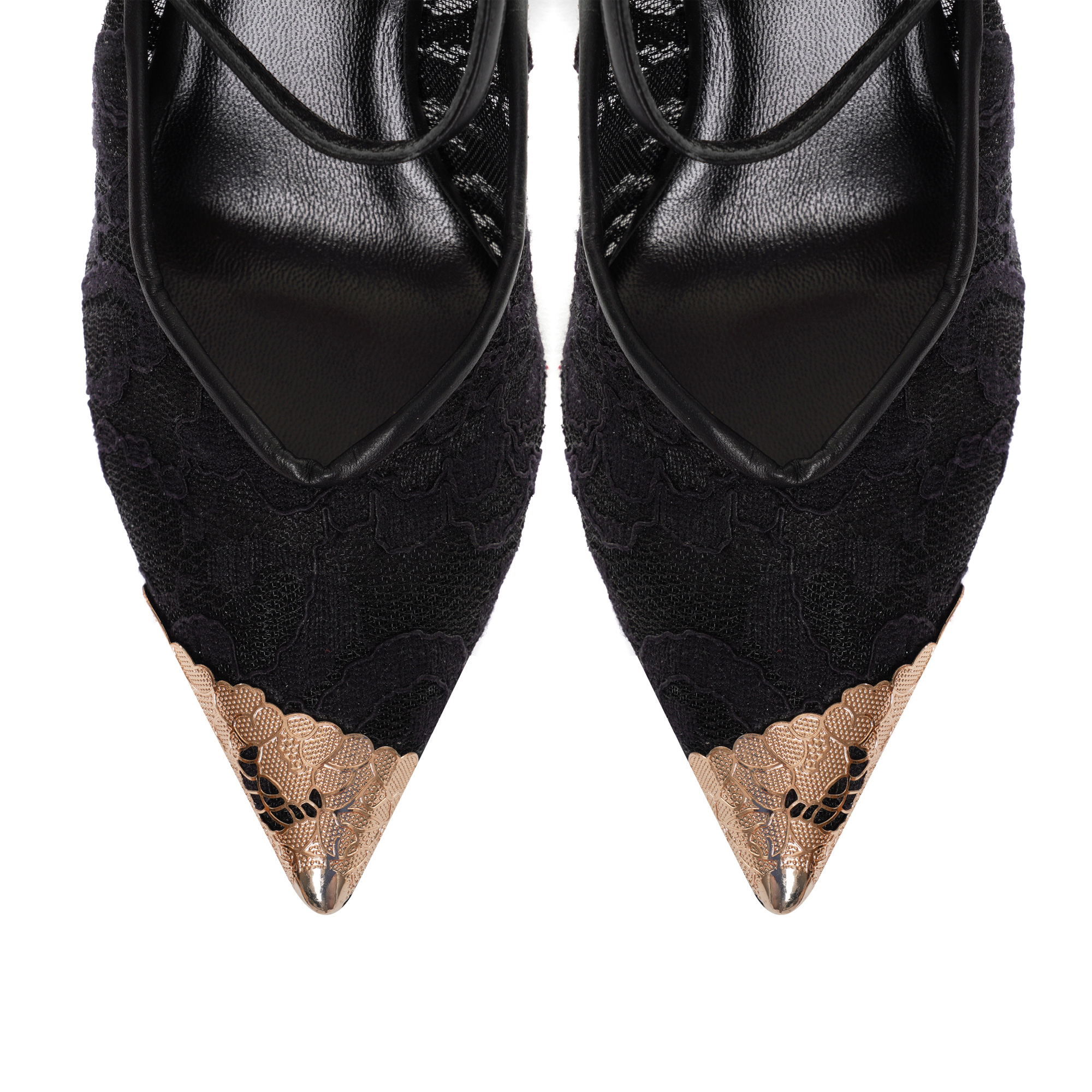 Pantofi dama Belladonna dantelă neagră cu vârf metalic VS 10 - imagine 2