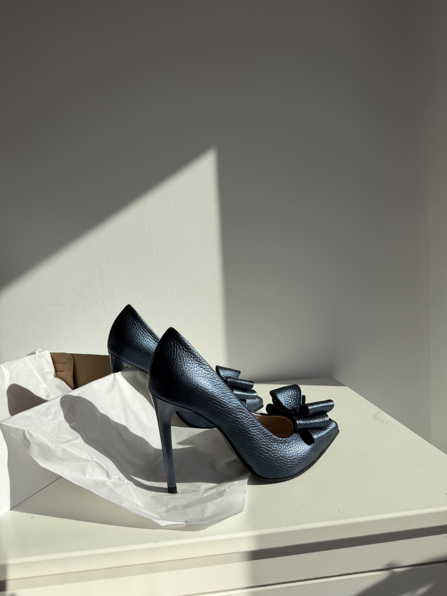 Stiletto bleumarin piele naturala SHINE D17 - imagine 5